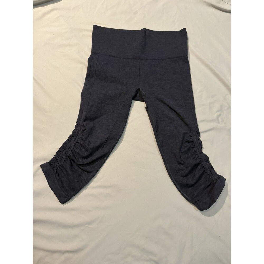 Lululemon In The Flow Crop II Leggings Sz 4 Blue Heather Ruched Capri